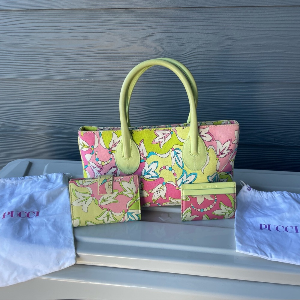 Emilio Pucci Pink and Green Women's Bag Set